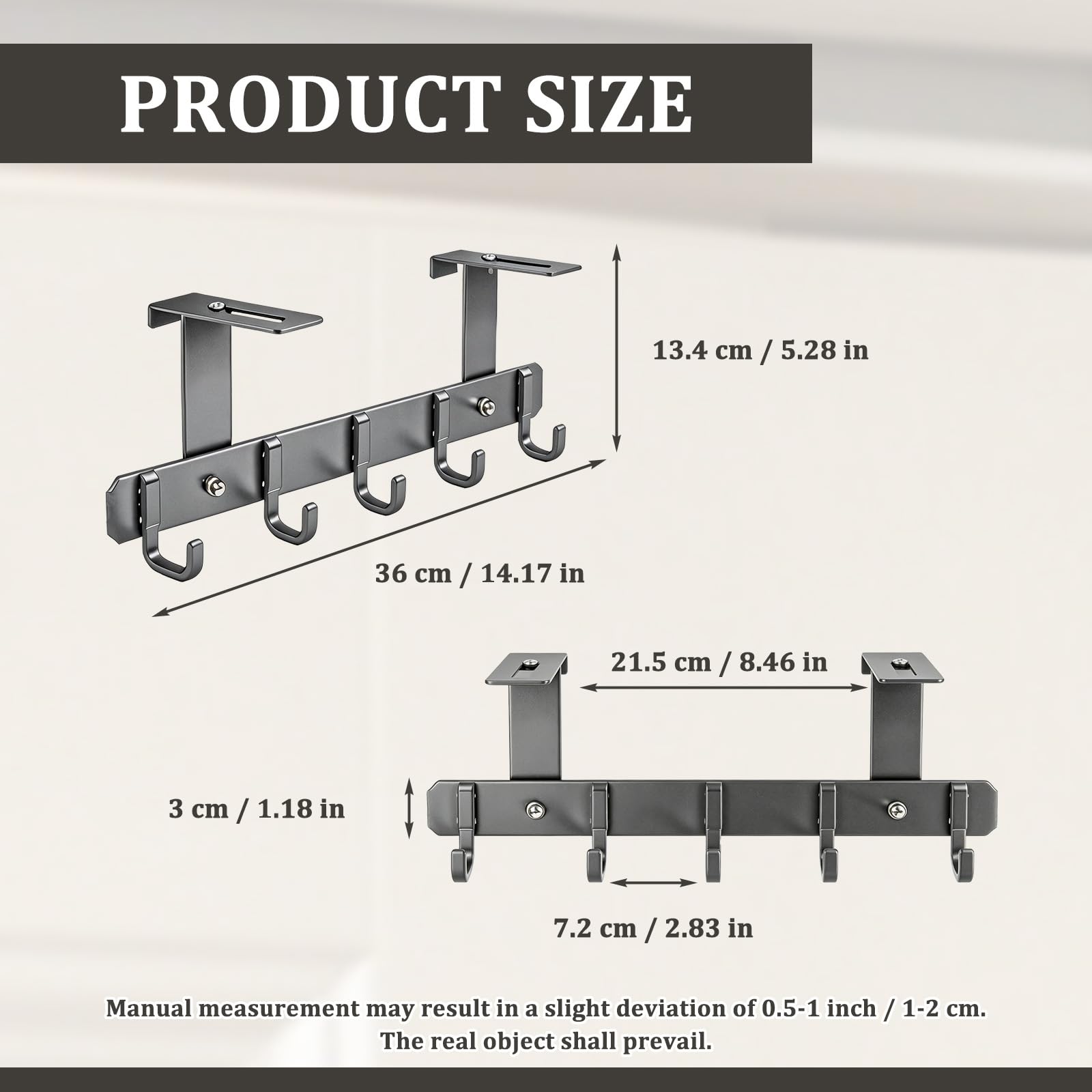 Appendiabiti da Porta, Attaccapanni da Porta, Appendino da Porte Regolabile per 22-58mm, Ganci Porte con 5 Ganci, Gancio Door per Camera da Letto, Bagno, Cucina, Grigio