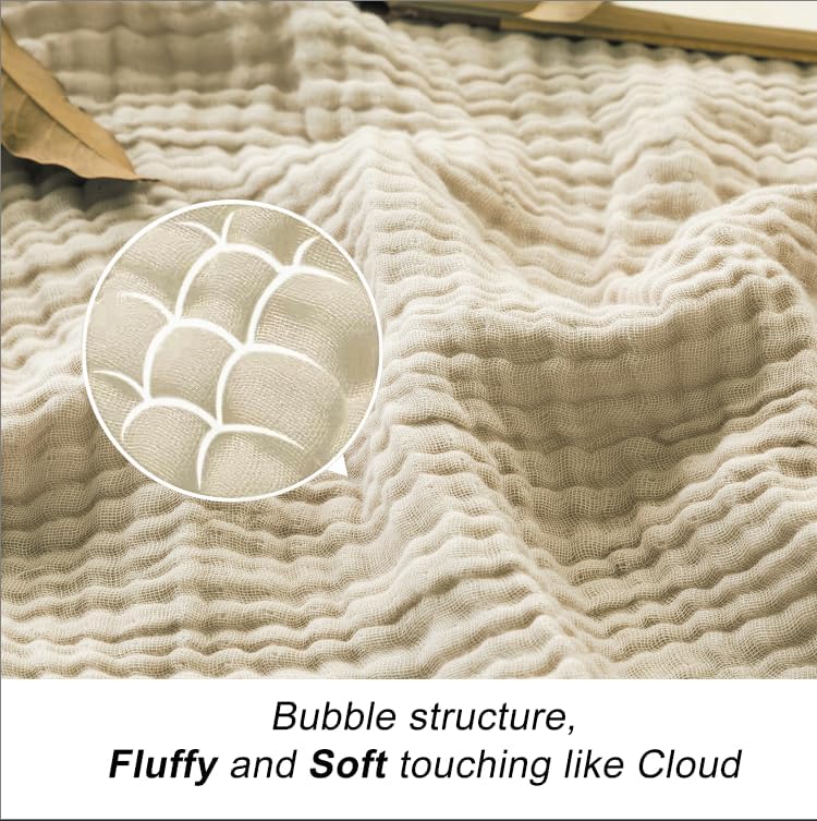 Image of EMME Muslin Blankets for Adults Throw Blanket for Couch Breathable Gauze Soft Lightweight Airy Beige Throw XL 50 inch x 71 inch