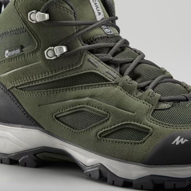 Image of Men Waterproof Hiking Shoes MH100 Khaki