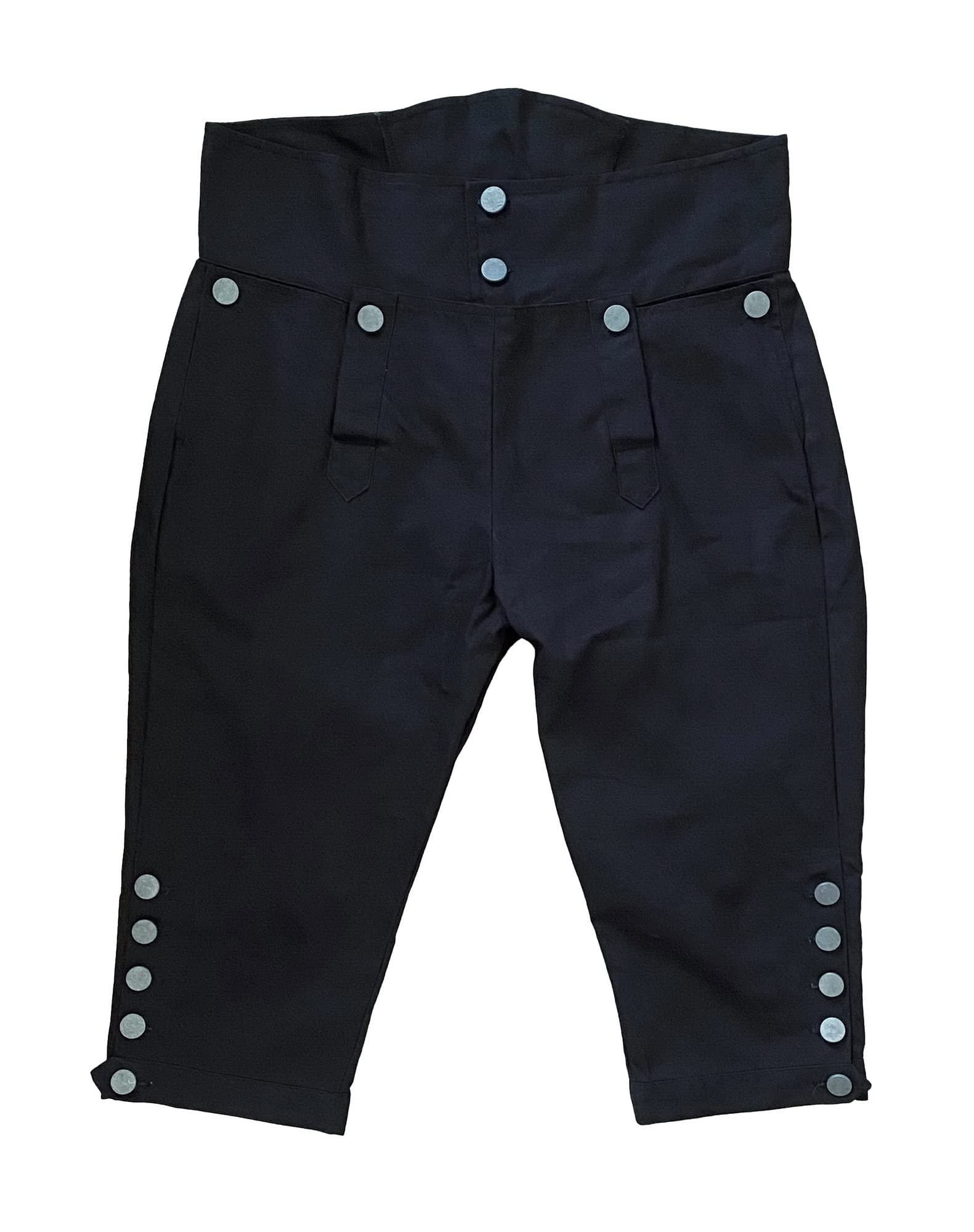 Reminisce Boutique Men's Black Colonial Knee Breeches 18Th Century Pants Fall Front Style, Large
