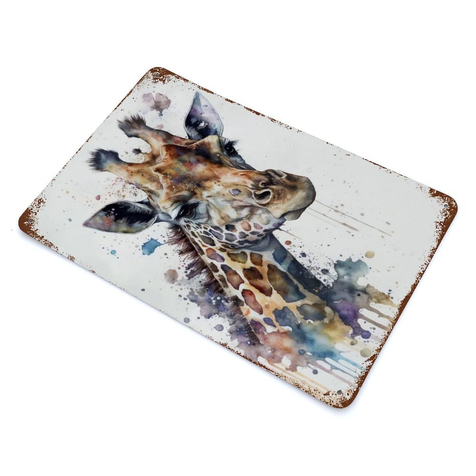 Giraffe Watercolor Decorative Tin Sign 11.8"x7.9", for Bistro, Counter And Cafe Decor, Retro Wall Decor