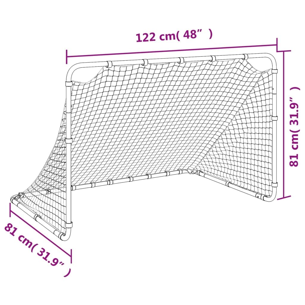 Porta da calcio bianca, 122 x 81 x 81 cm, in acciaio | Robusto telaio in acciaio, rete in poliestere resistente, facile da montare, 4 picchetti a forma di J