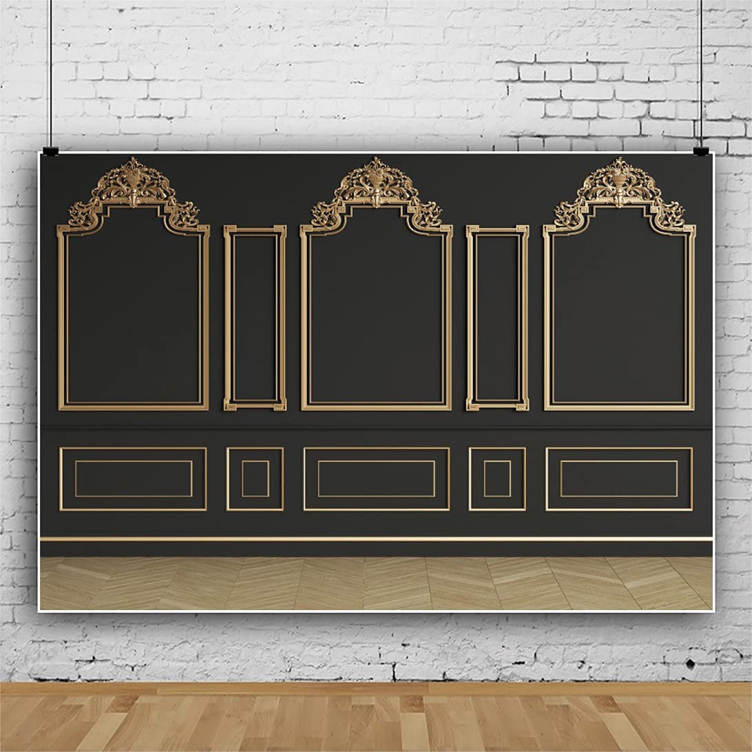 Leyiyi 5x3ft Gold Black Vintage Room Inside Backdrop European Frame Modern House French Castle Wall Retro Style Photo Background Glitter Luxurious Chandelier Backdrop Indoor Decorations Photo Props