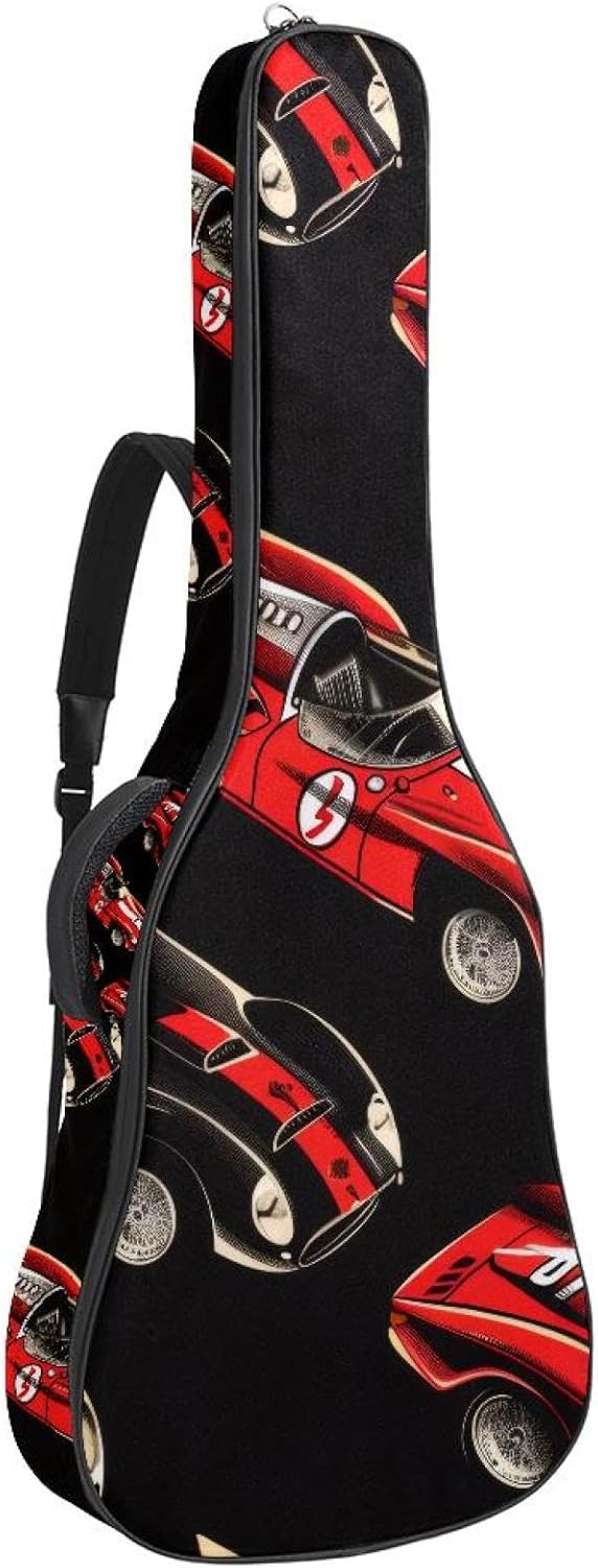 Racing Cars Acoustic Guitar Gig Bag, 1 cm Thick Padding Waterproof Guitar Bag Backpack for 40 41 42 Inch Electric Bass Classical Guitars