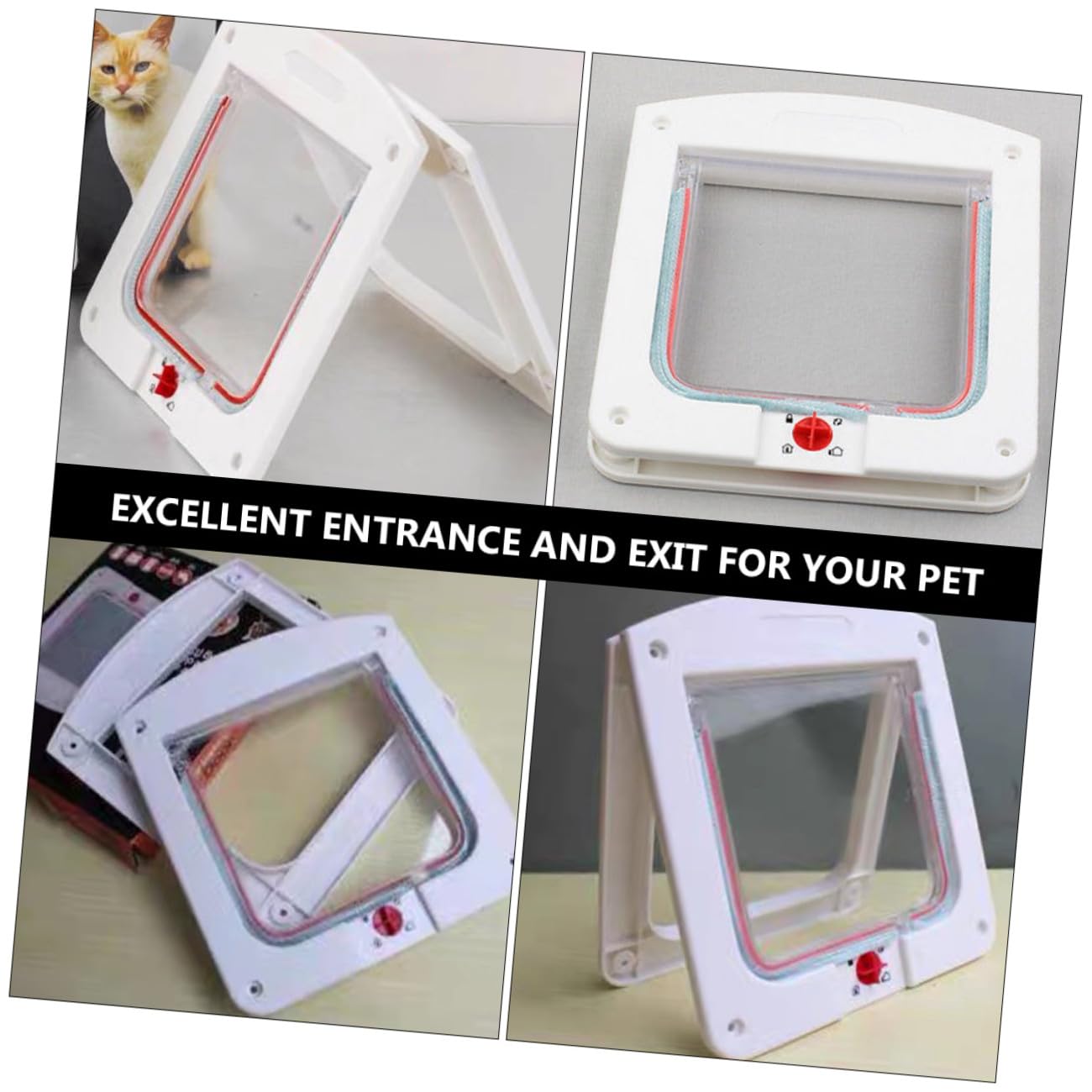 Portes pour Chats Contrôlables en Abs Acrylique 2 Pièces pour Petits Chiens | Entrée et Sortie Réglables, Installation Simple, Nettoyage Facile, Forme Créative, Blanc et Marron