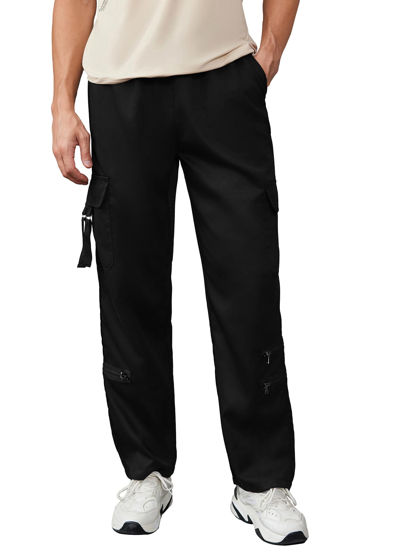GORGLITTER Mens Baggy Wide Leg Cargo Pants Y2K Elastic Drawstring Stacked Trouser Street Pants