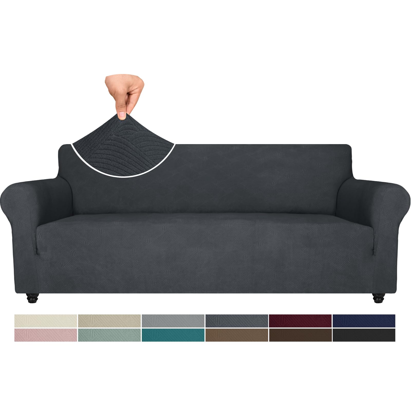 Ystyle Copridivano 4 Posti Con Braccioli, Copri Divano Antigraffio Gatto, Copridivani Elasticizzato, Pesante Inverno Copri Divani, Fodera Divano Antimacchia Lavabile Antiscivolo, Grigio Scuro