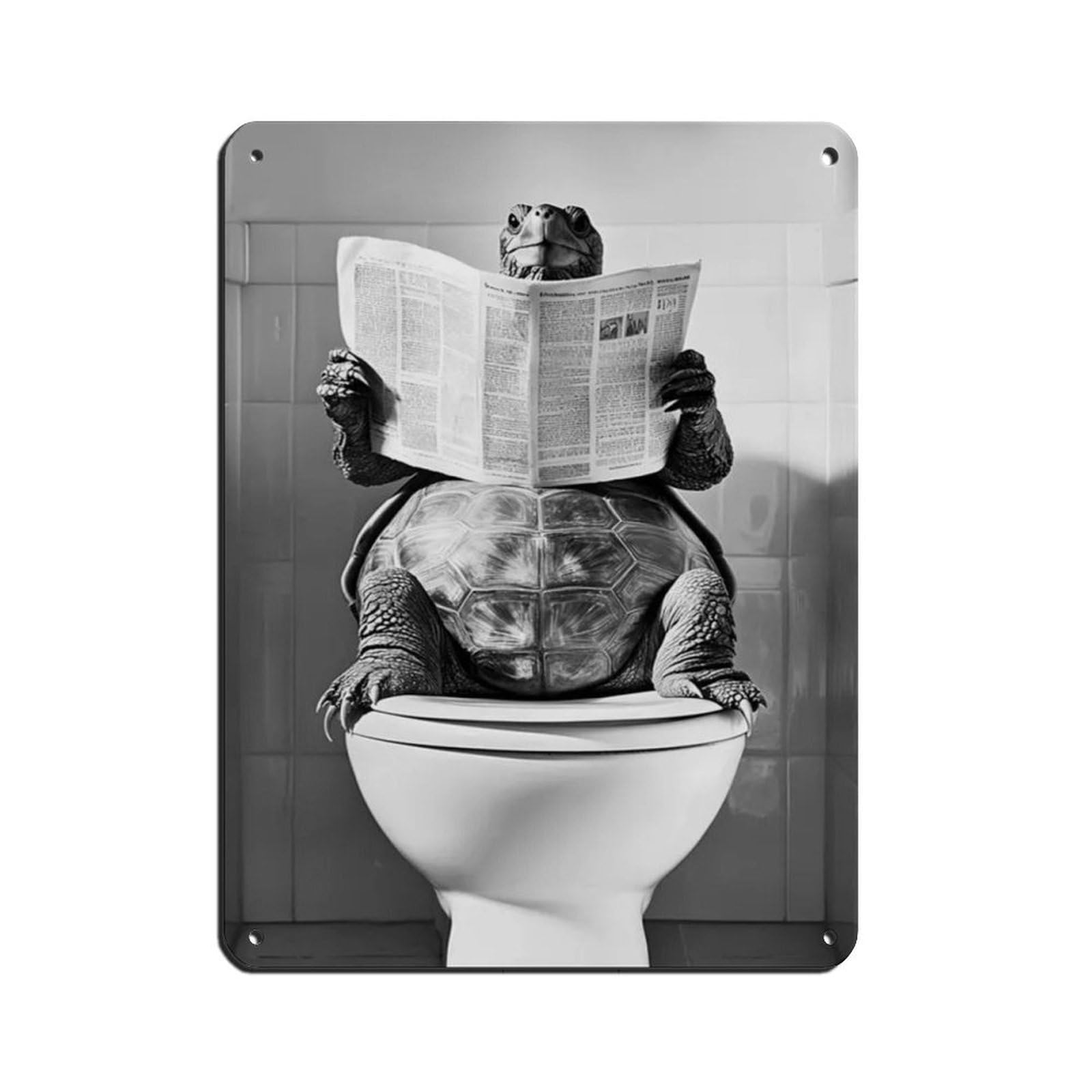 Turtle Sitting on The Toilet Reading A Newspaper Tin Sign Vintage Metal Pub Club Cafe Bar Home Wall Art Decoration Poster Retro 12x16inch(30x40cm)