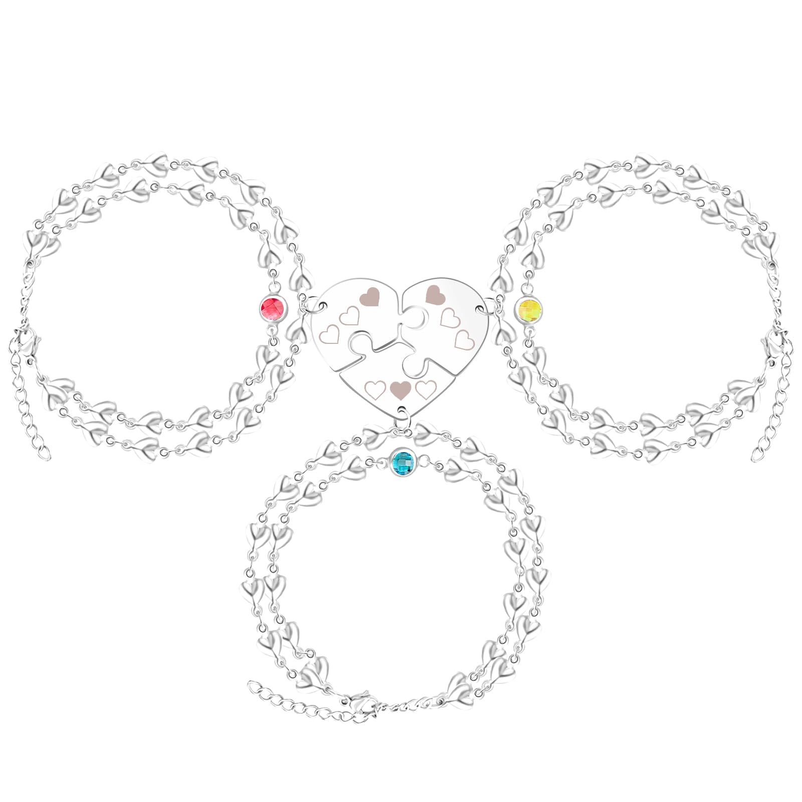 3PCS Love Heart Chain Bracelet Set for Women Graduation Gift Heart Puzzle Friendship Bracelet Personalized Name 3 Bracelets Customized Best Friends Family Love Jewelry SA4886