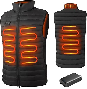 seenlast Heated Gilet for Men, Heated Vest with 10000mah power bank, Heated Jacket with 4 Heat Zones,3 Heat Settings Lightweight Heated Body Warmer for Outdoor Camping Riding Hiking, Machine Washable