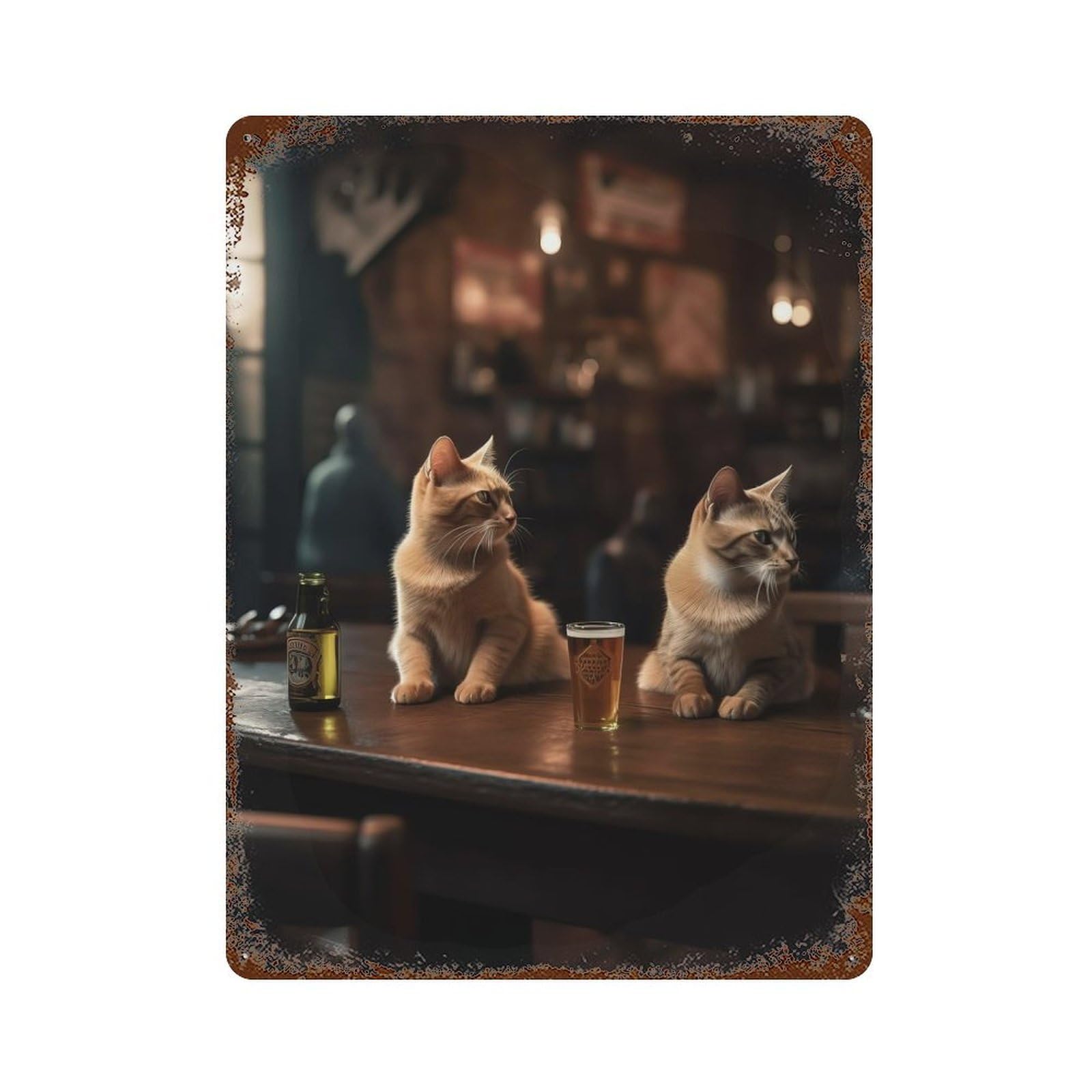 Two Cats Bar Beer Drinking Retro Metal Sign 15.7"x11.8", for Pub, Kitchen And Man Cave Decor, Retro Wall Decor
