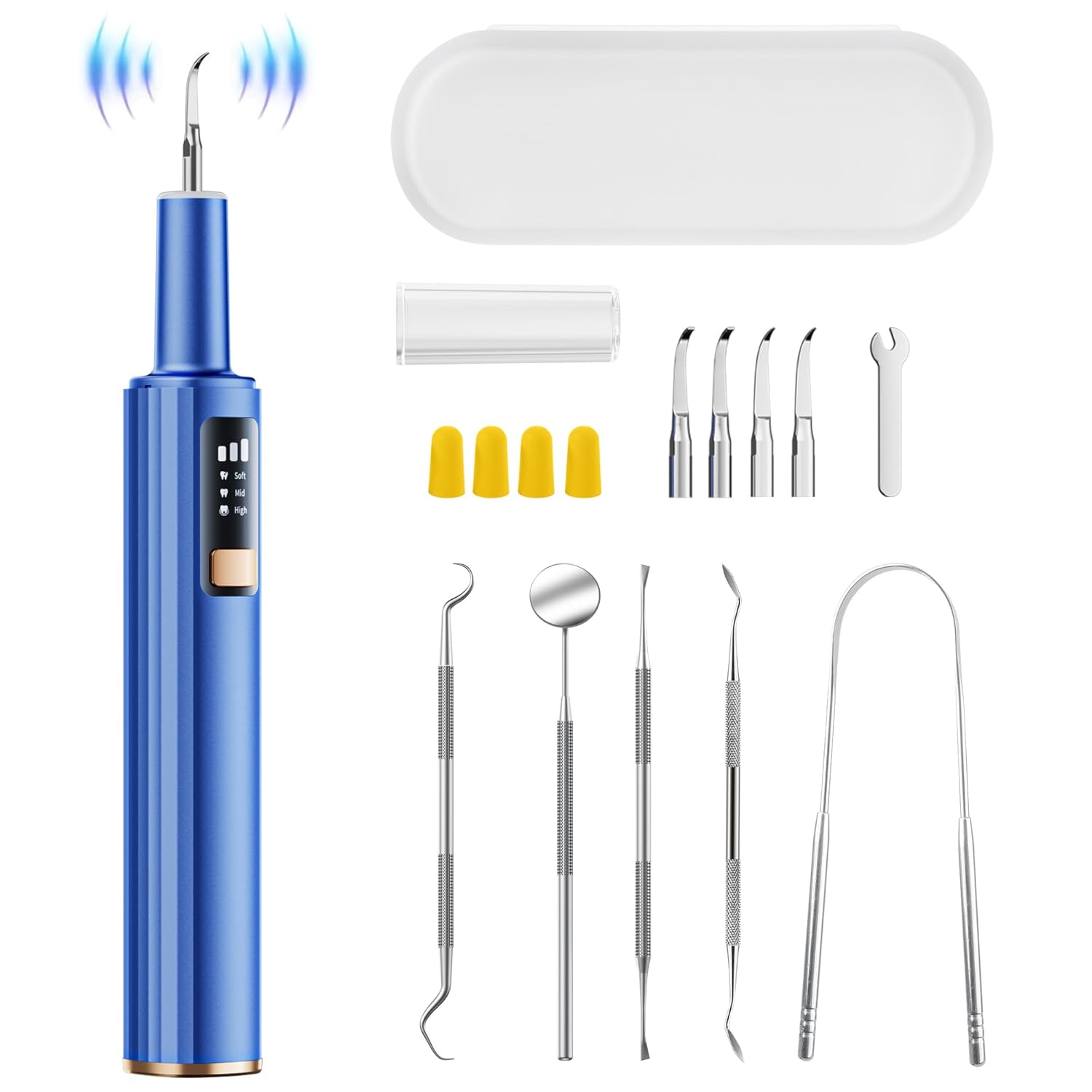 OXRMAK Ultrasonic Plaque Remover for Teeth: 6-in-1 Dental Kit with LED Light, 4 Heads, Gum Protection, Rechargeable & Waterproof