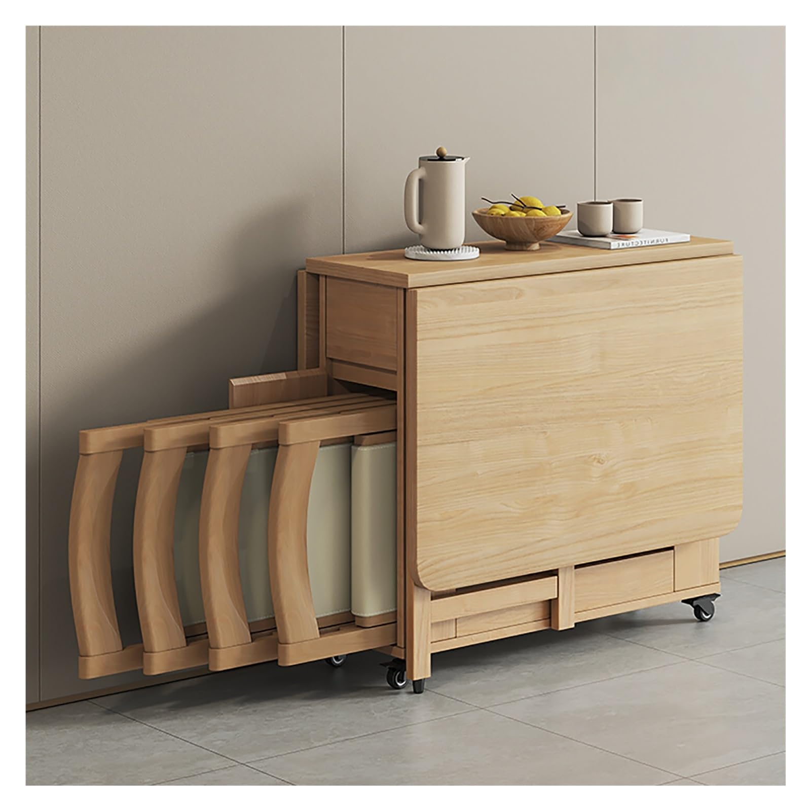 Tavolo Da Pranzo Pieghevole E Sedie, Tavolo Da Cucina In Legno Massello Retrattile For La Casa, Ristorante, Tavolo A Ribalta Con Cassetto Portaoggetti For Soggiorno, Ospitalità, Scrivania Portatile Es
