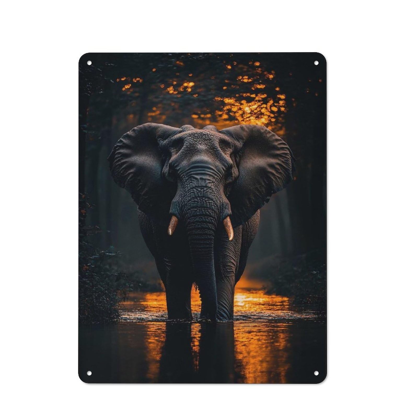 Junmoney Style-12 Elephant In Water At Night Decorative Tin Sign 40X30cm, Rustic Rustic Kitchen Decor For Kitchen, Cottage, Porch Or Garden Room