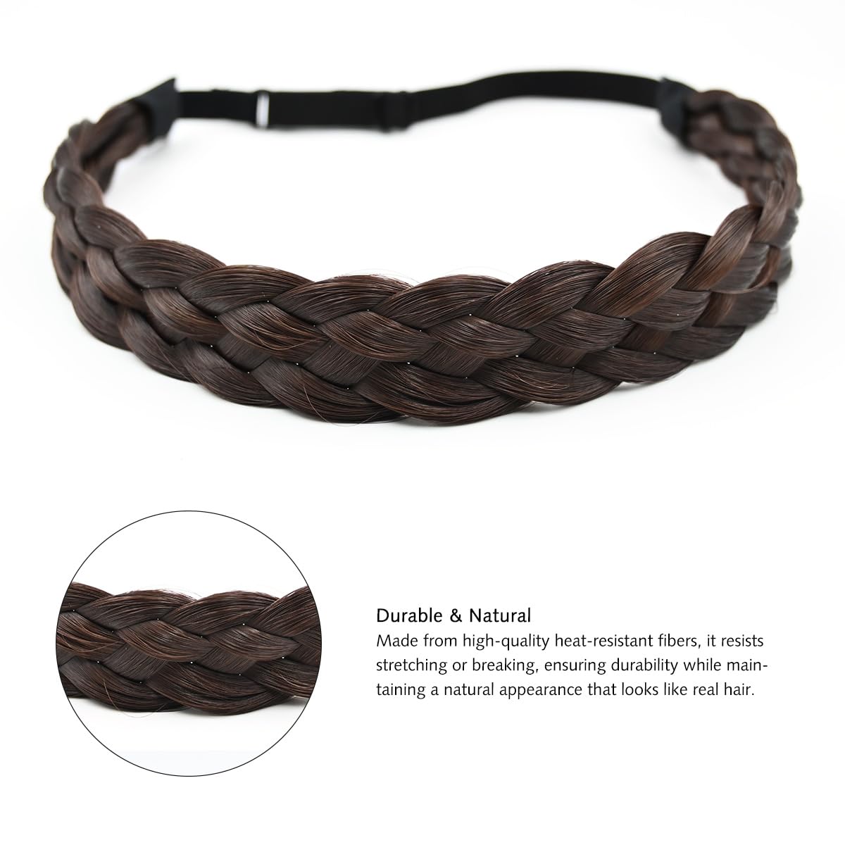 Yamel Braid Headband Adjustable 5 Strand Braided Hairbands for Women Medium Brown Synthetic Hair Plait Hairband Braided Headband Elastic - Image 3