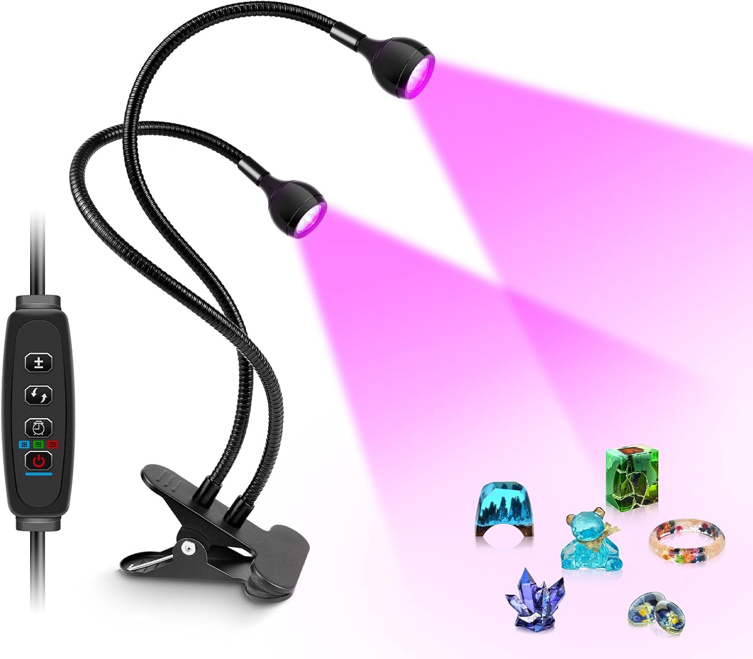 NANAKLAUS 6W UV Black Light Lamp Dual Head, Gooseneck LED Desk Lamp