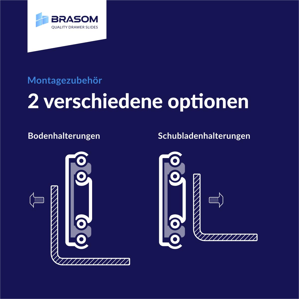 BRASOM Auszugsschienen mit Schubladenhalterunge - 2 Stück, 500mm, Schwerlastauszug 250kg, 20 inch, Heavy Duty Schubladen Schienensystem, Kugellager