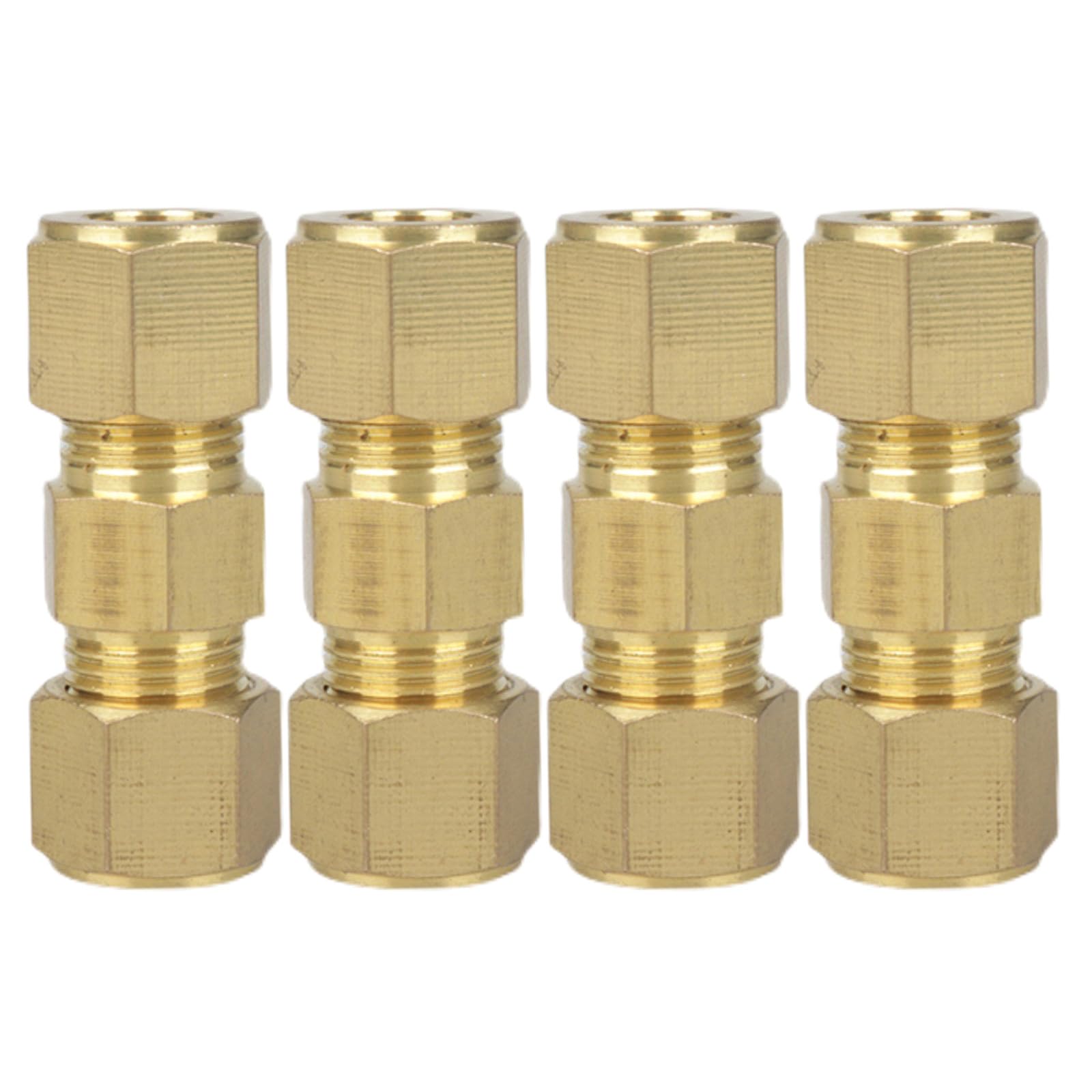 Set of 4 Brass 1/4inch Compression Tube Fittings for Plumbing Connection Refrigerator Water Supply Lines Home Appliances Brass Tube Adapter