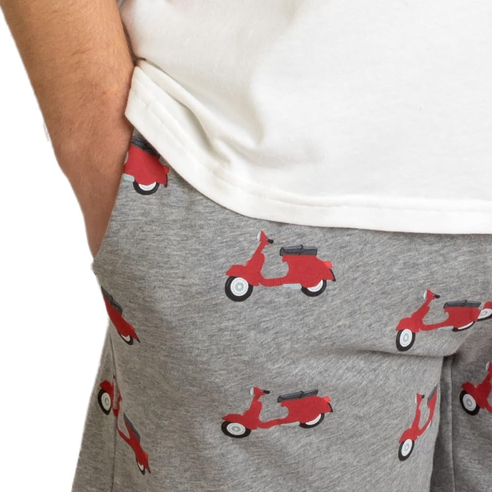 alber's - Conjunto de 2 piezas | Pijama de verano para hombre con camiseta con impresión de manga corta y pantalones cortos a juego, algodón elástico