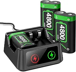 DINOSTRIKE Pacote Com 3 Baterias Recarregáveis Para Xbox, Estação De Carregamento Usb Controle 4800 Mwh Acessórios Sega Saturn Series S/X/Xbox One/One Elite