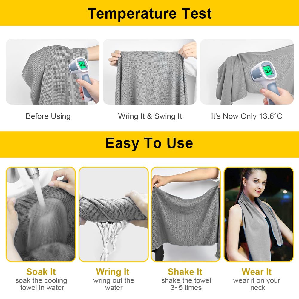 flintronic Kühlendes Handtuch, Kühltuch Set, Mikrofaser-Handtuch, Cooling Towel, Eishandtuch, Schnell Trocknendes Eishandtuch für Golf, Reisen, Wandern, Fitnessstudio, Yoga, Workout