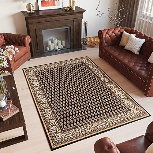 TAPISO Bali Teppich Kurzflor Klassisch Floral Ornament Design Schwarz Beige Orientteppich Bordüre Wohnzimmer…