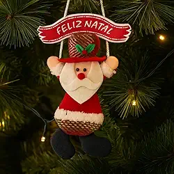 Enfeite de Natal de Pendurar com Placa Feliz Natal 32x19cm – Decoração Natalina para Porta, Parede ou Árvore de Natal - Shop100 (Papai Noel)