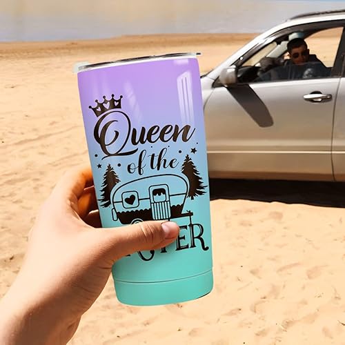 Vista 6 de winorax Queen of The Camper Tumbler Camping Gifts For Campers Woman from Husband Boyfriend Sisters Best Friend Coffee Cup with Lid 20oz Stainless