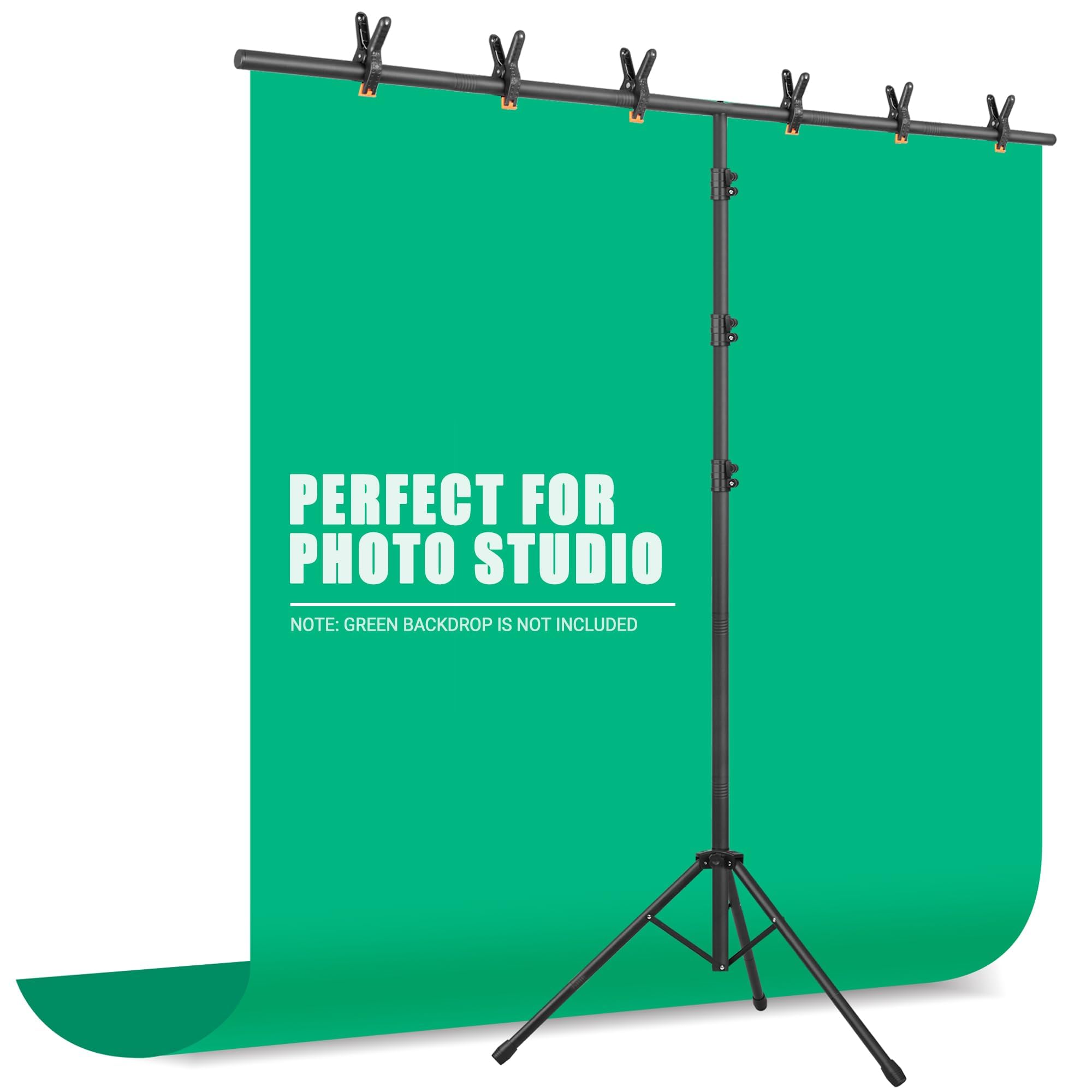 Coliflor T-Shape Portable Backdrop Stand ?Çô 8x5.2ft Adjustable Photo Background Stand Kit, Sturdy Small Back Drop Holder with 6 Spring Clamps, Sandbag, Carry Bag for Party, Photography and Video Studio