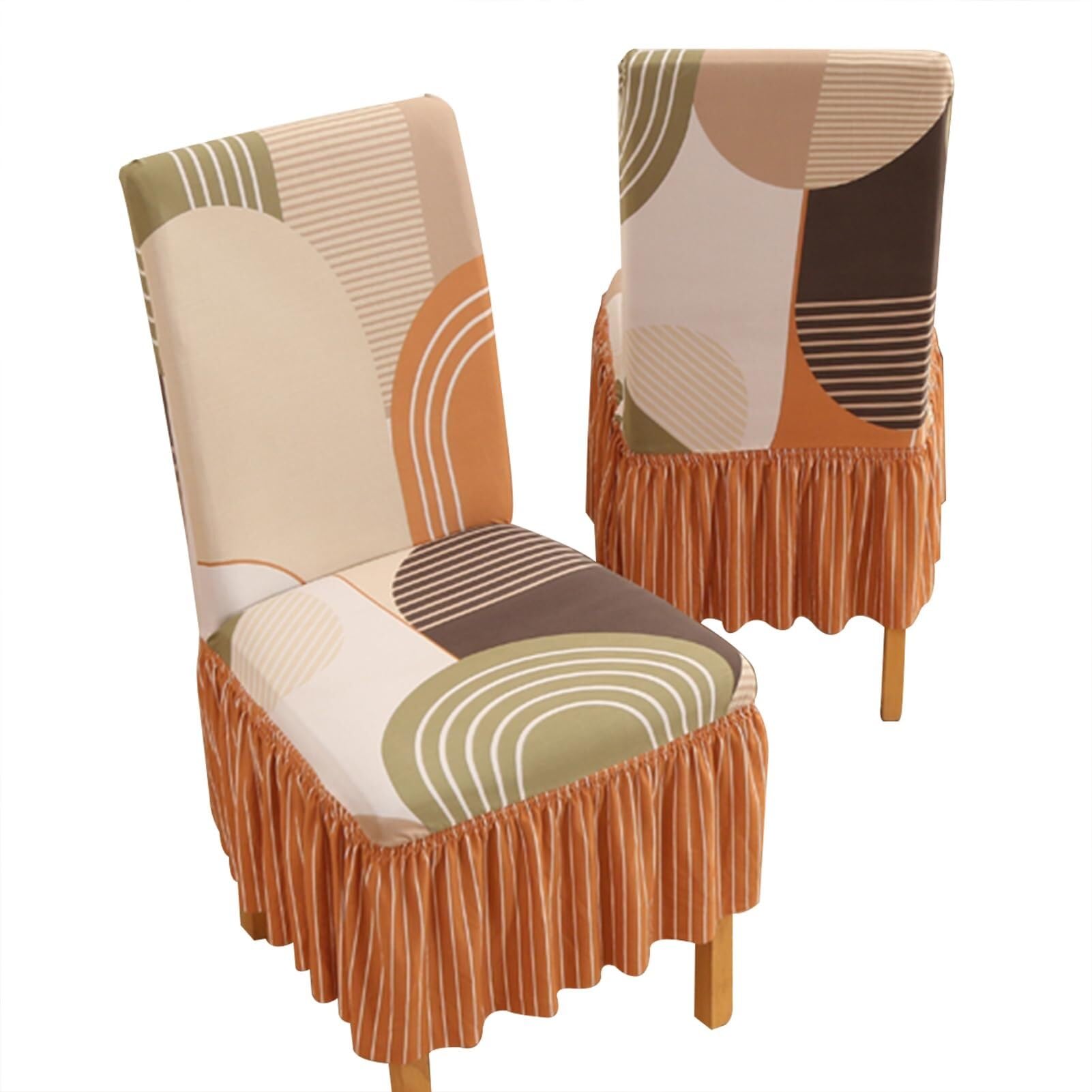 NMVAWIPT Dining Chair Covers With Skirt, Stretch Milk Silk Slipcovers, Full Protection, Fits Most Dining/Kitchen Chairs(6,2Pcs)