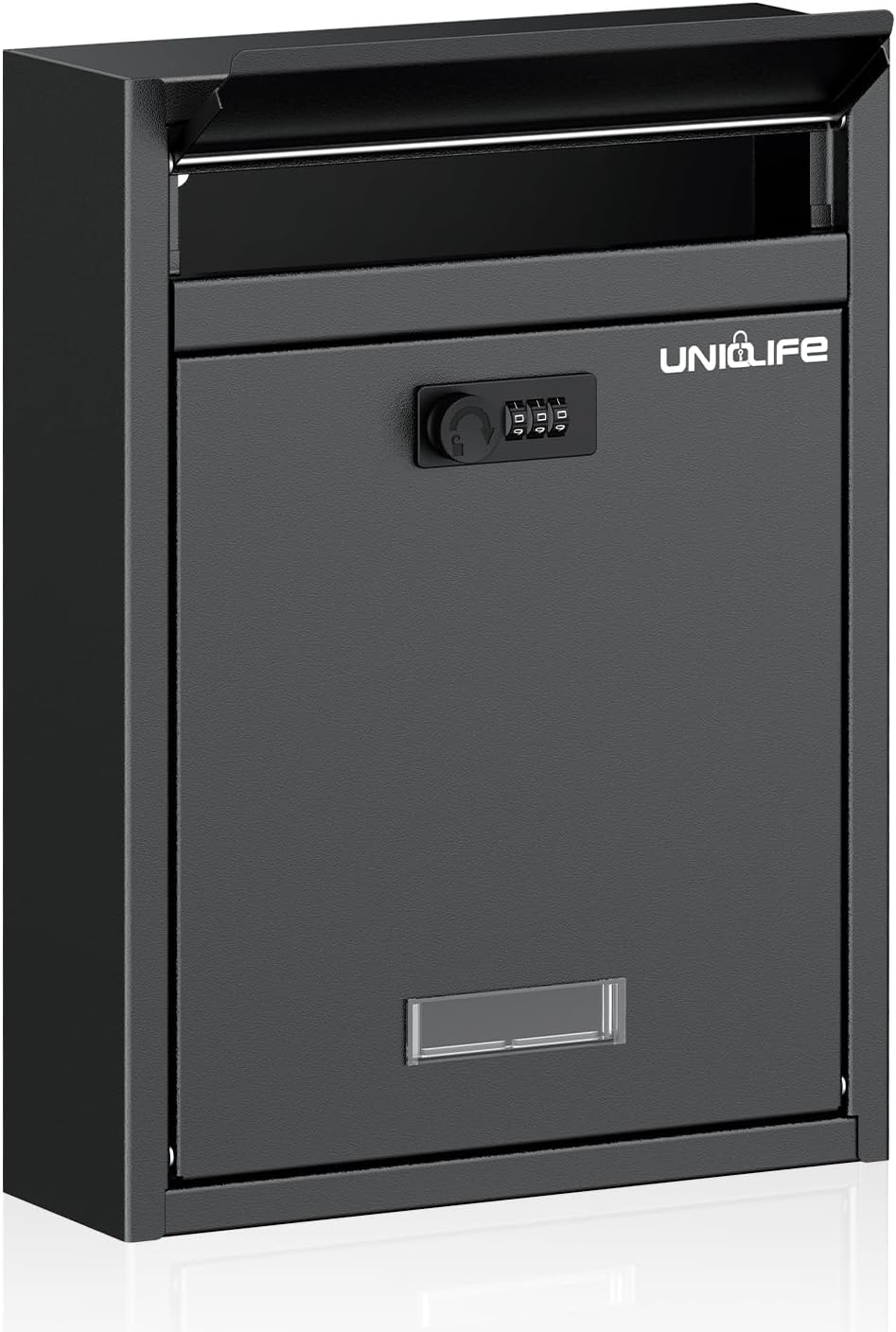 Uniclife Wall Mount Mailbox for Outside, Large Locking Mailbox with Combination Lock, Security Mail Box for House, Safe Key Drop Box, Post Box, Steel Cash Drop Box for Home Office School, Black
