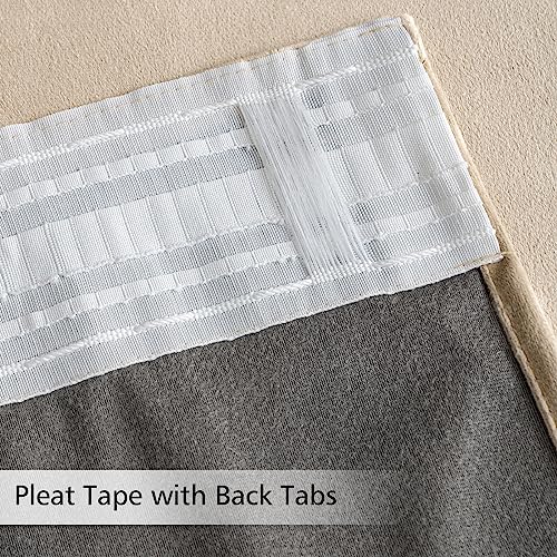 Image of MIULEE Camel Beige Velvet Pinch Pleat Blackout Curtains W52 X L84 Inches