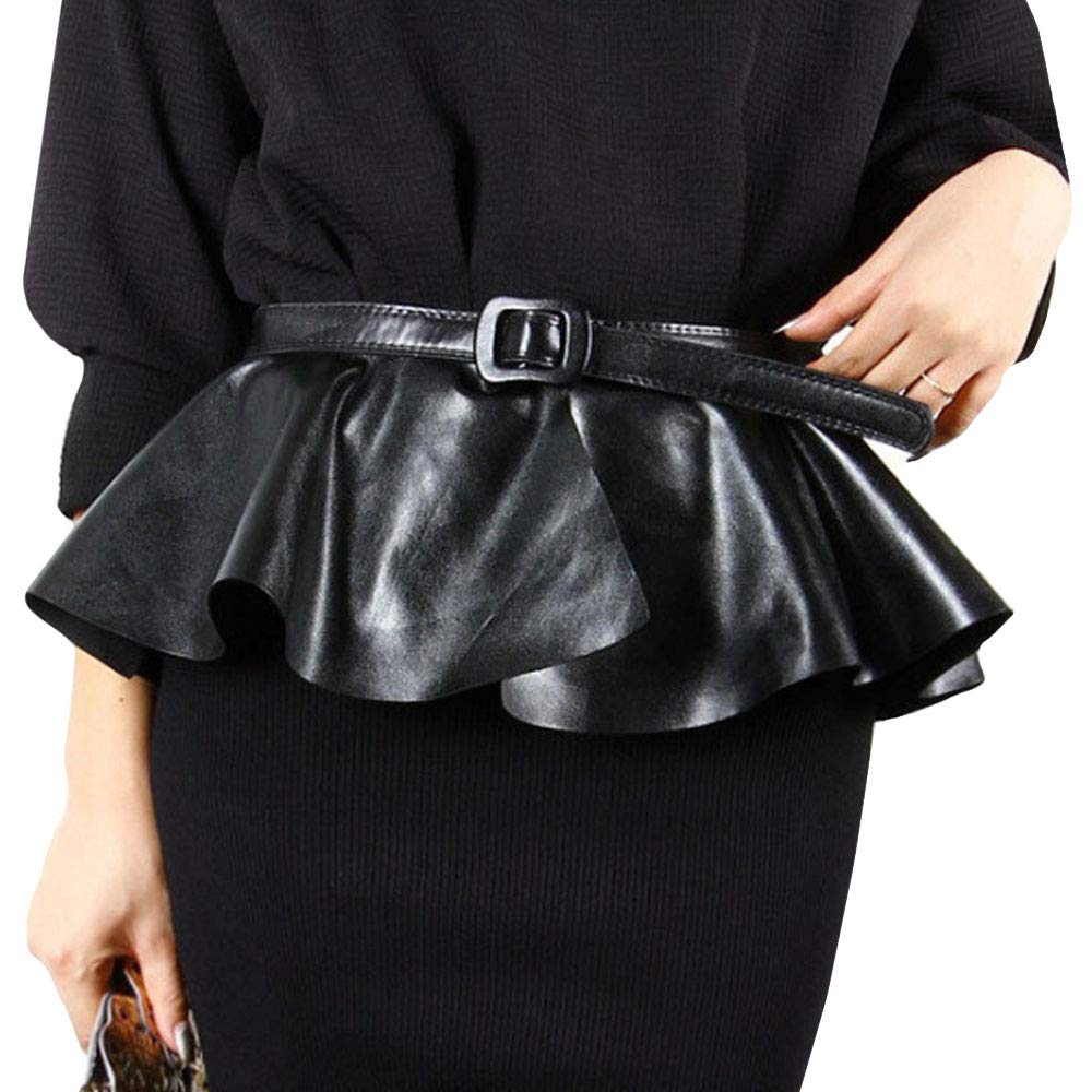 Sun Kea Women's Adjustable Faux Leather Peplum Cinch Belt Wide Waistband Skirt Belt Mother's Day Gift