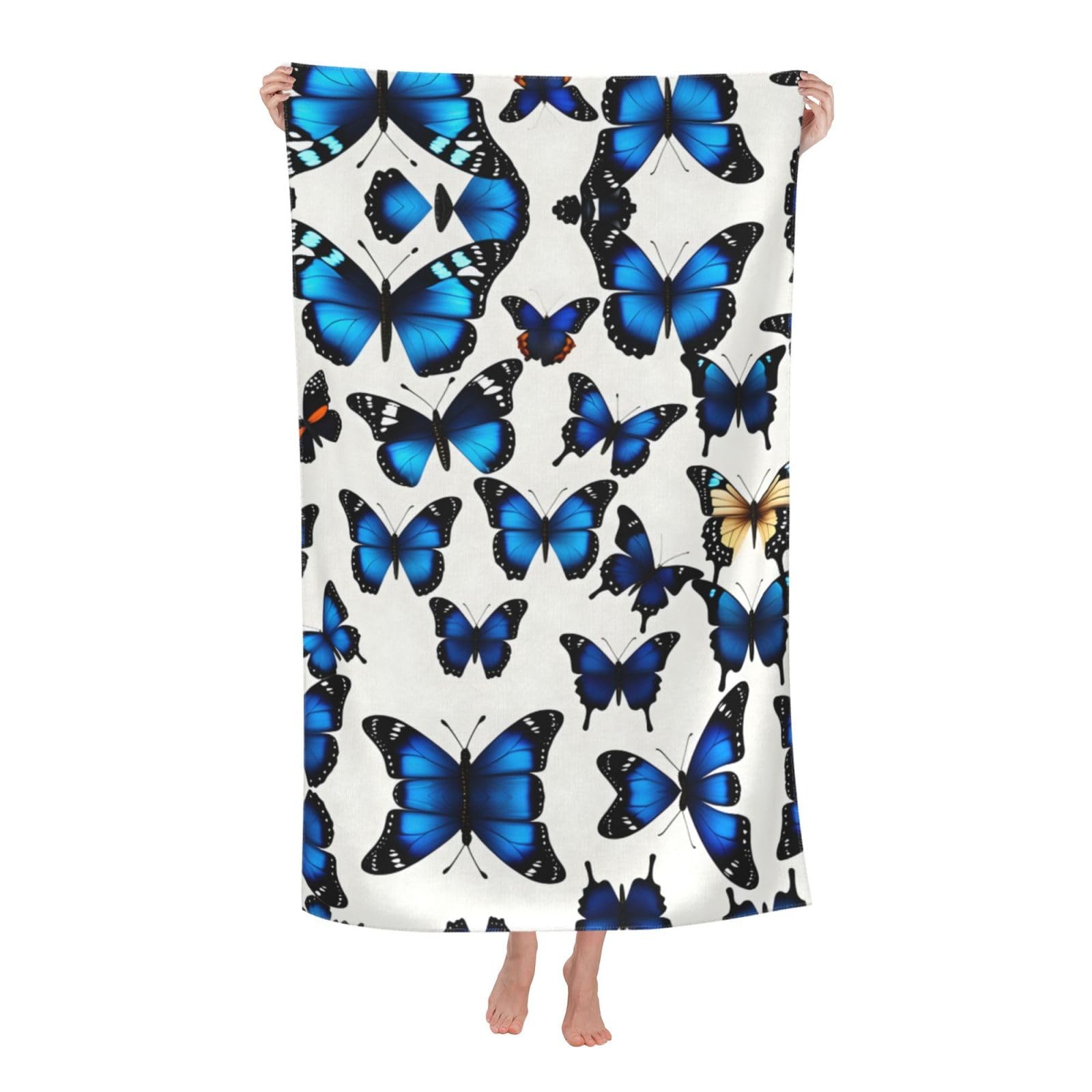 KPXXAQT Many Blue Butterfly Print Oversized Adult Beach Towel Quick-Dry Travel Swimming Camping Outdoor Adventures