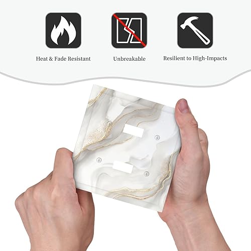 Miniatura 6 de Cubierta de interruptor de luz de palanca doble de mármol de oro blanco de 2 bandas, cubierta de pared decorativa, enchufes eléctricos, placa