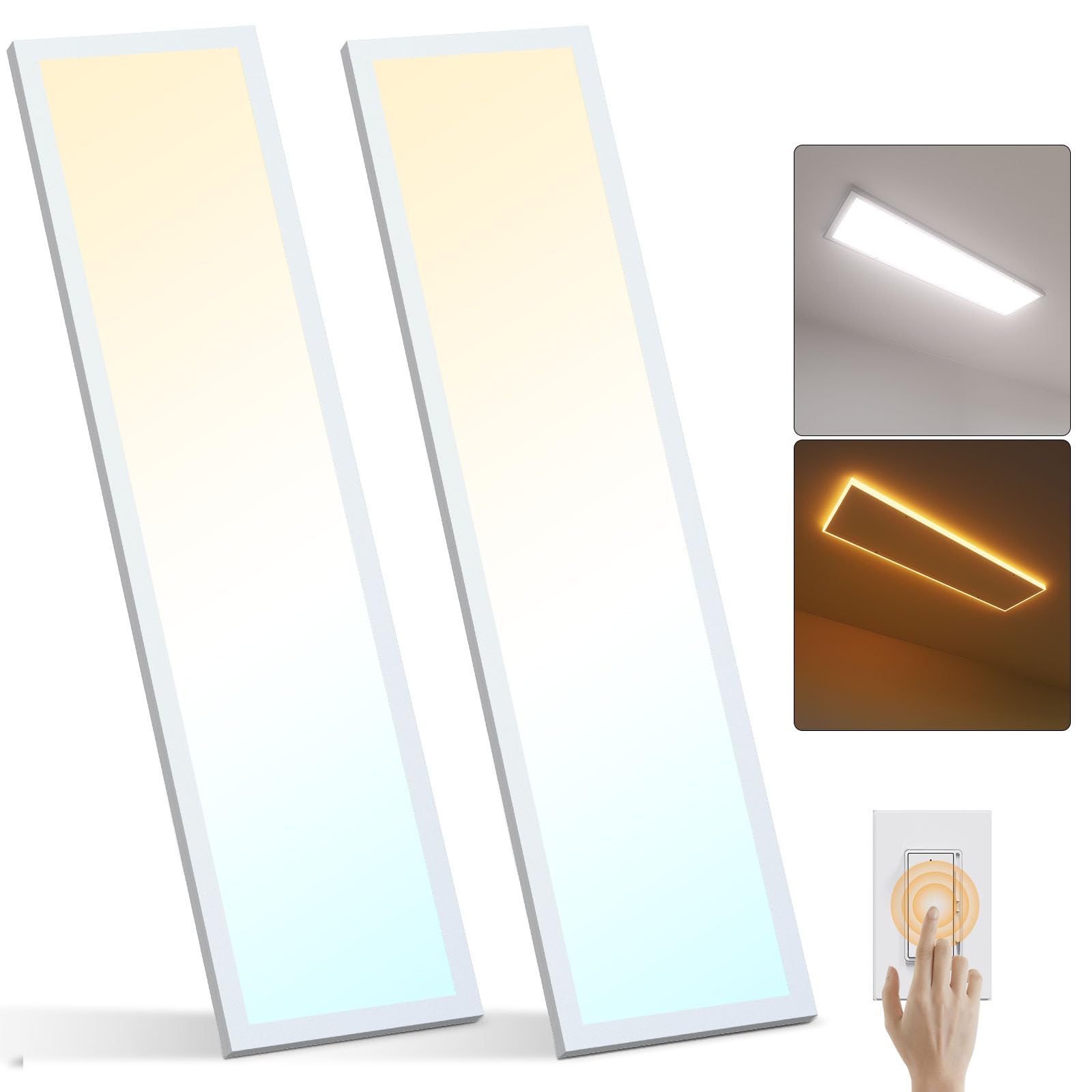 AIKVSXER 2 Pack 1x4 LED Flat Panel Light with Night Light Surface Mount 50W 4CCT 5500Lm 3000K/4000K/5000K/Night Light 1x4 LED Light Fixture for Household and Commercial DLC ETL