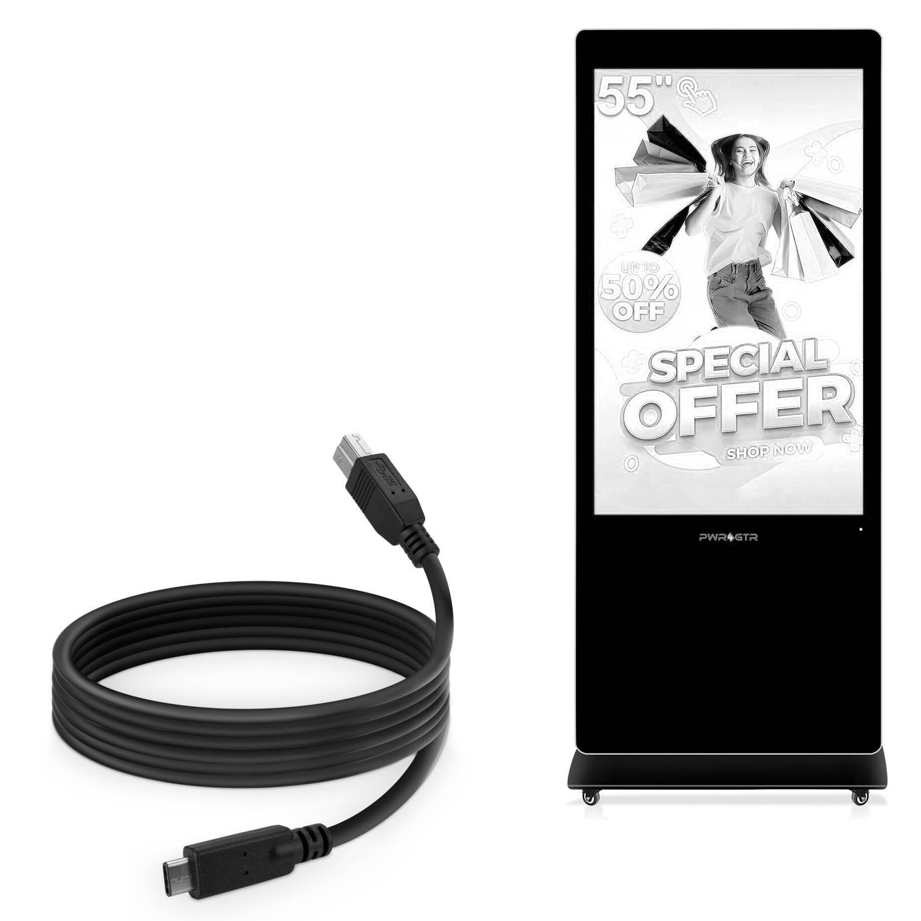 BoxWave Cable Compatible with PWR4GTR Digital Signage Display 55 Inch - DirectSync - USB B to USB 3.1 Type C, USB B to C Sync Cable - 6ft - Black