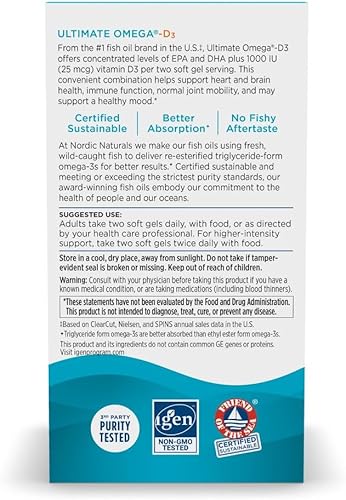 Miniatura 7 de Nordic Naturals Ultimate Omega-D3, sabor a limón, 90 geles blandos, 1280 mg de omega-3 + 1000 UI de vitamina D3, EPA y DHA, promueve la salud