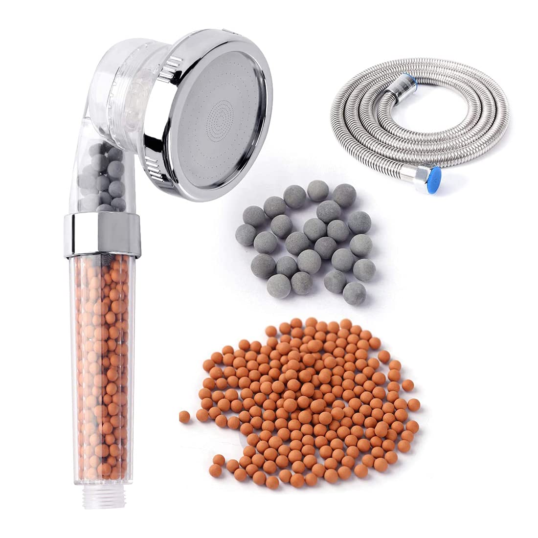 MIQU Shower Head with Hose High Pressure Saving Water, Handheld Powerful Flow 3 Modes Adjustable Hard Water Low Water Showerhead Filter with Beaded for Wash