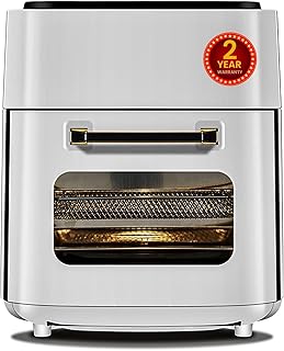 Blueberry's AROMA Digital Air Fryer: 90% Less Fat, 1400W Power, 10L Capacity, Rapid Air Technology, Digital Touchscreen, 10 Preset Menus with accessories Included -White (10-Liter/White)
