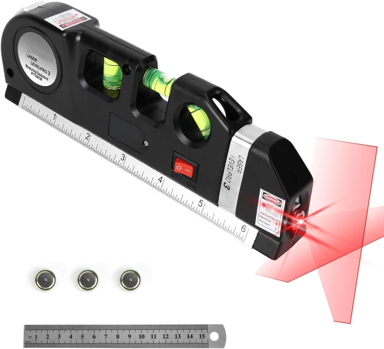Corceptive Laser Level Pro 3 with Measuring Tape 8FT (2.5m) | Multi-Function Laser Level Tool with Horizontal & Vertical Alignment, Built-in Ruler, Bubble Level (lesar leval patti) 2