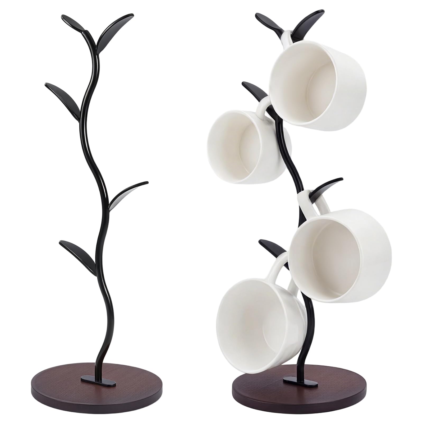 INTERWARM 2Pcs Mug Holder Stand, Iron Countertop Mug Tree,15x40.6cm Tree Rack for Counter Cafe Accessories, Breakroom Decor & Kitchen Organizer Storage Stand,(Black)