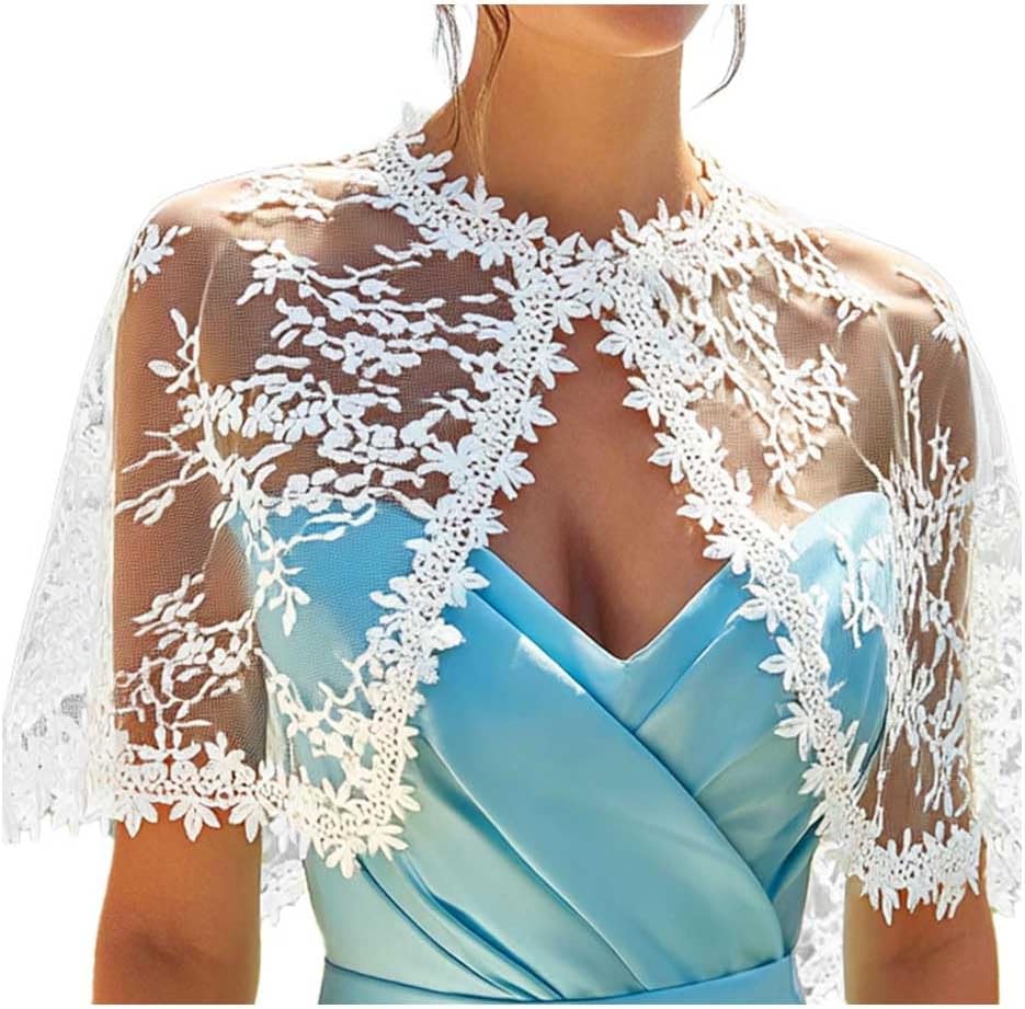 JAKAWIN Women Lace Capelet Bridal Cape Wedding Shawls and Wraps for Evening Dresses