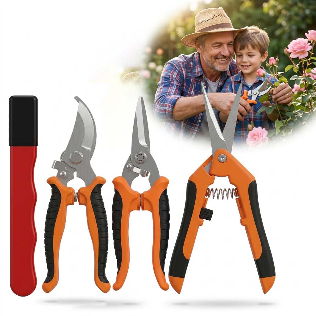 3 Pack Garden Pruning Shears, Stainless Steel Gardening Scissors, Heavy Duty Secateurs for Plants Flowers, Ergonomic Hand Clippers Set