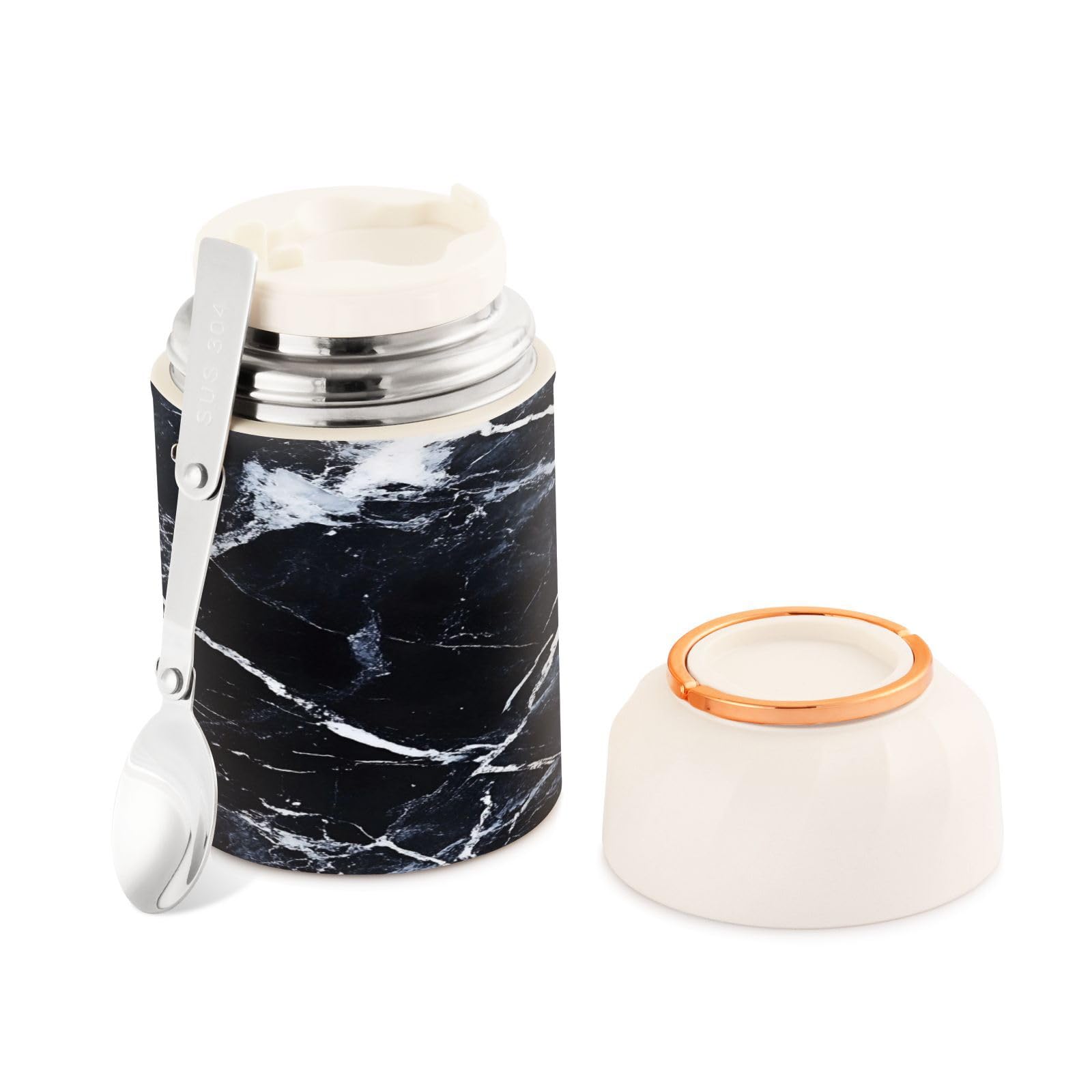 Termo para comida caliente de 500 ml: almuerzos caseros con estilo de mármol en la oficina