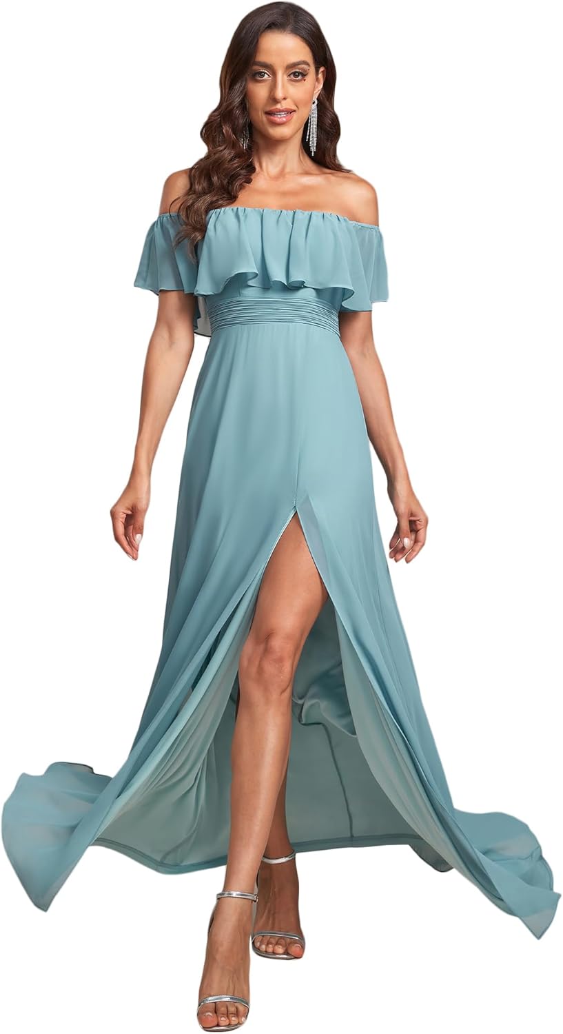 Ever-Pretty Women's Off The Shoulder Bridesmaid Dresses Side Split Beach Maxi Formal Dress 00968