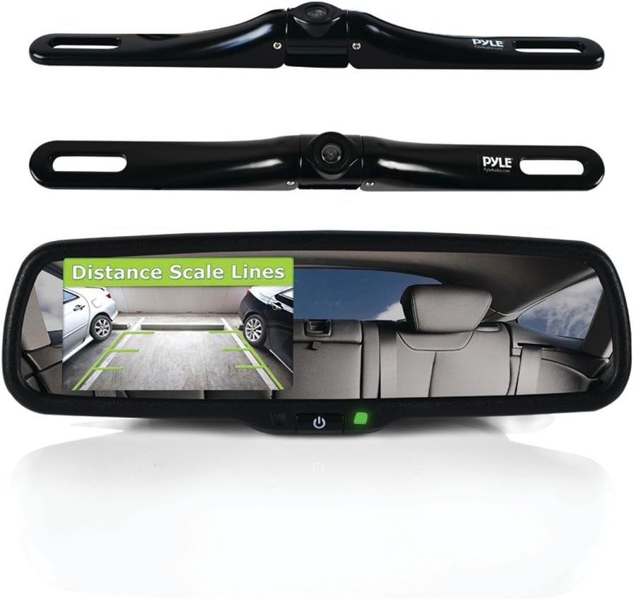 Pyle Backup Car Camera Rear View Mirror Screen Monitor System with Parking & Reverse Safety Distance Scale Lines, OEM Fit, Waterproof & Night Vision, 170° Angle Adjustable, 4.3" LCD Display-(PLCM4550)