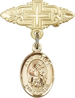 Gold Filled Baby Badge with St. James The Greater Charm and Badge Pin with Cross 1 X 3/4 inches
