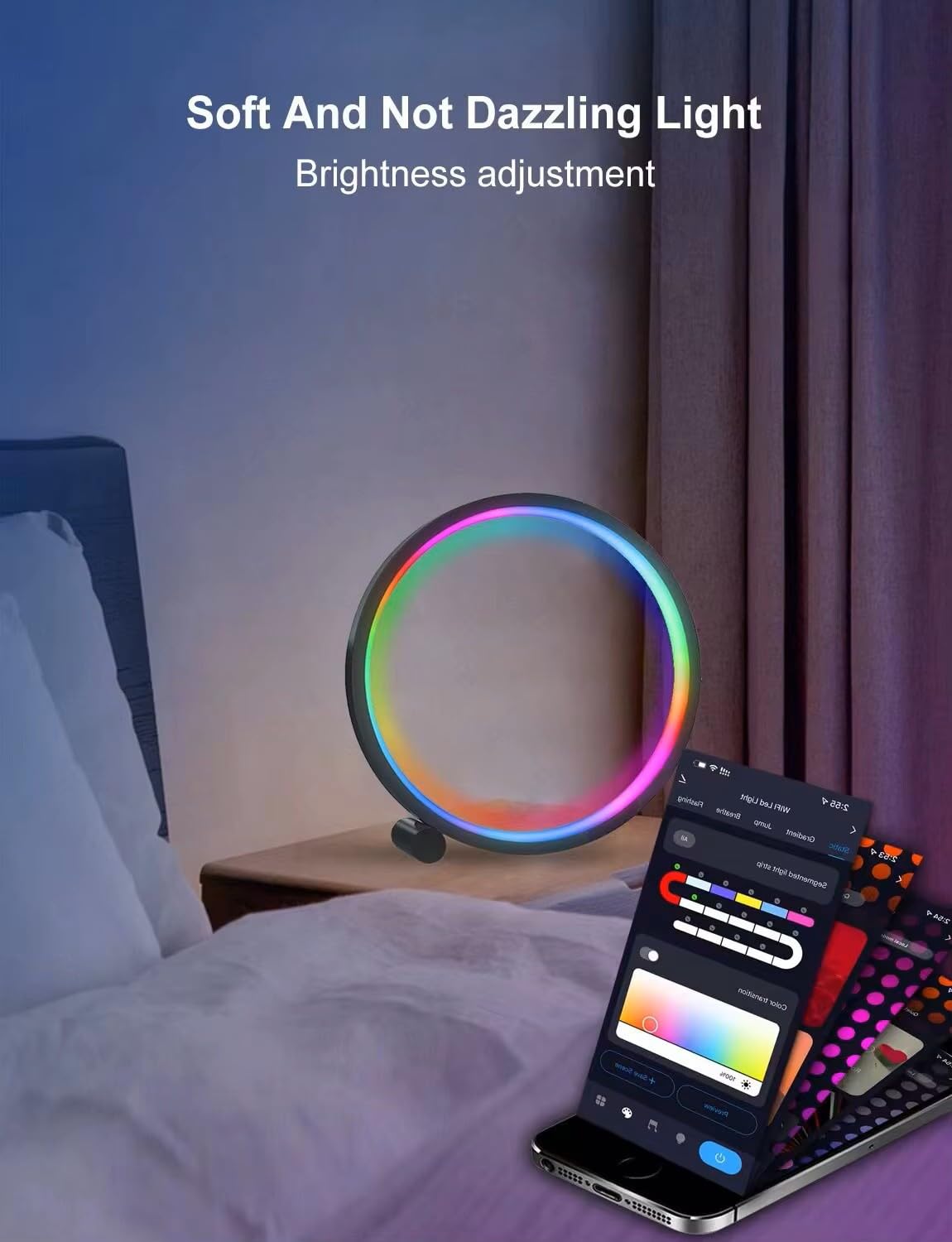 Générique Lampe de Table Led Éclairage blanc ou RVB, Cercle 30 cm, Télécommande + App., Intensité variable, USB 5V
