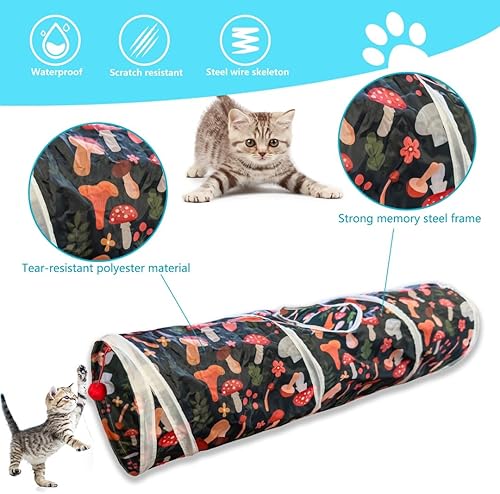 Vista 33 de Sheldamy Túnel para gatos, túnel de juego plegable de 2 vías, laberinto de juguete interactivo para animales pequeños, rojo y negro 2 vías rojo